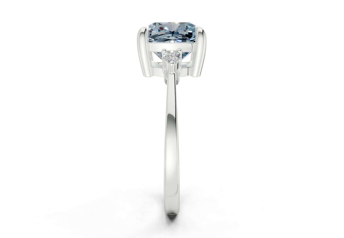 Mariana Blue Diamond Three Stone Cushion Square Cut 2mm Engagement Ring