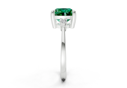 Mariana Emerald Gemstone Three Stone Cushion Square Cut 2mm Engagement Ring