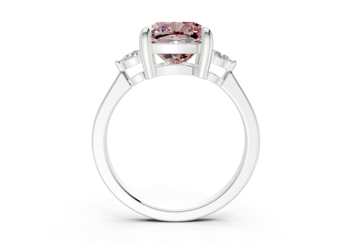 Mariana Pink Diamond Three Stone Cushion Square Cut 2mm Engagement Ring