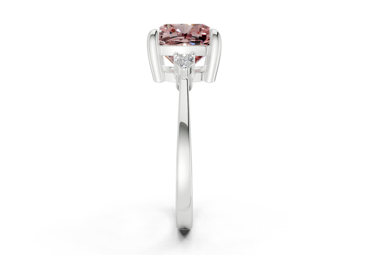Mariana Pink Diamond Three Stone Cushion Square Cut 2mm Engagement Ring
