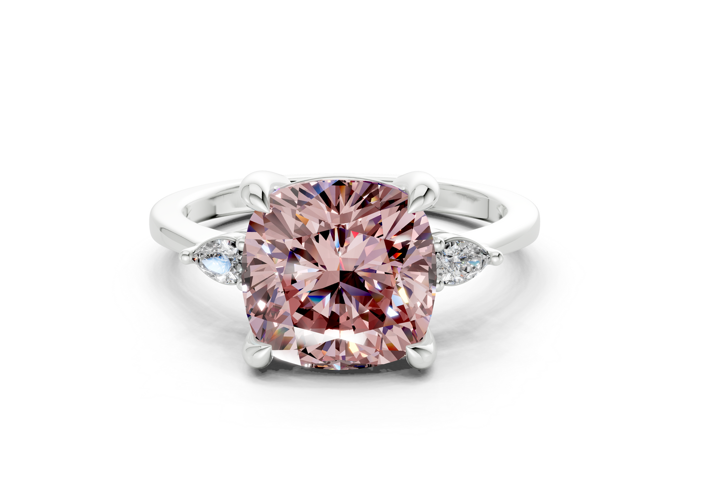 Mariana Pink Diamond Three Stone Cushion Square Cut 2mm Engagement Ring