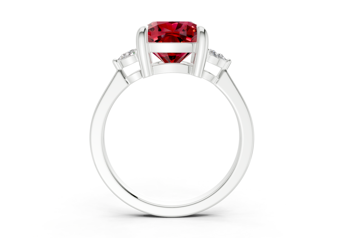 Mariana Ruby Gemstone Three Stone Cushion Square Cut 2mm Engagement Ring