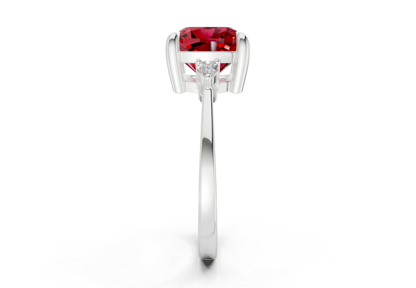 Mariana Ruby Gemstone Three Stone Cushion Square Cut 2mm Engagement Ring