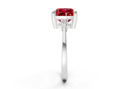 Mariana Ruby Gemstone Three Stone Cushion Square Cut 2mm Engagement Ring