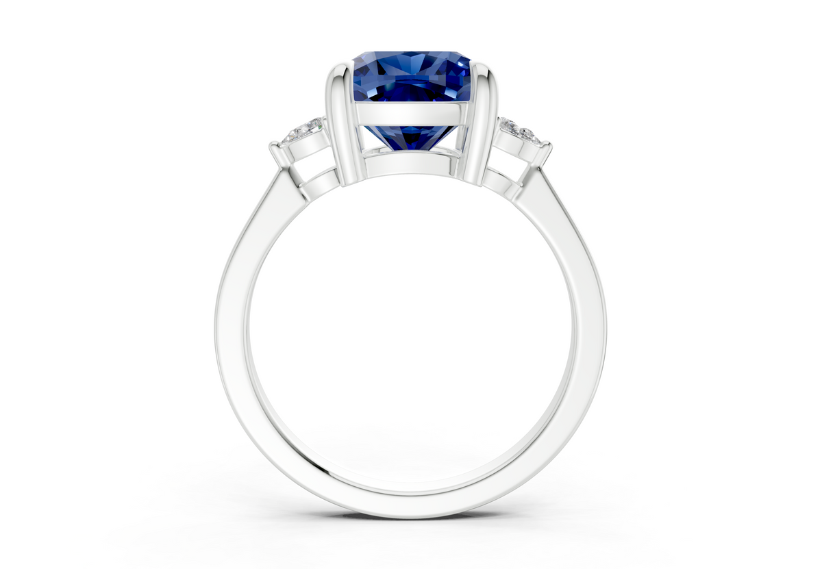 Mariana Sapphire Gemstone Three Stone Cushion Square Cut 2mm Engagement Ring