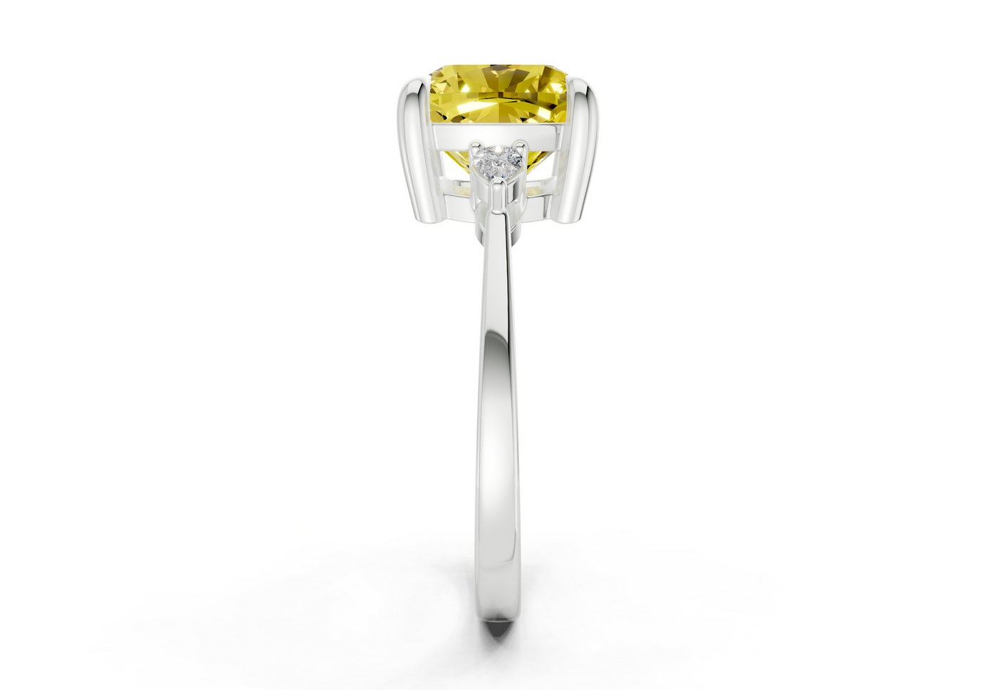 Mariana Yellow Diamond Three Stone Cushion Square Cut 2mm Engagement Ring