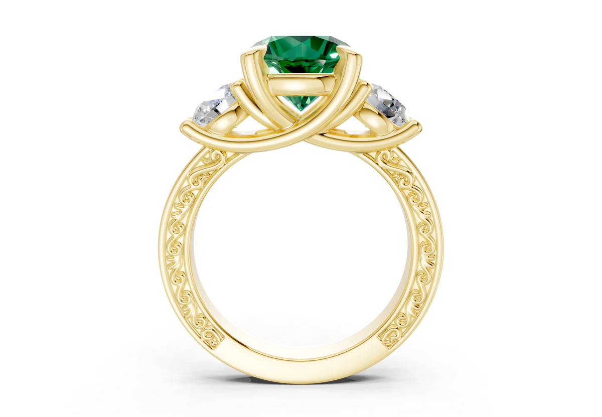 Zara Emerald Gemstone Vintage Round Cut 3mm Engagement Ring