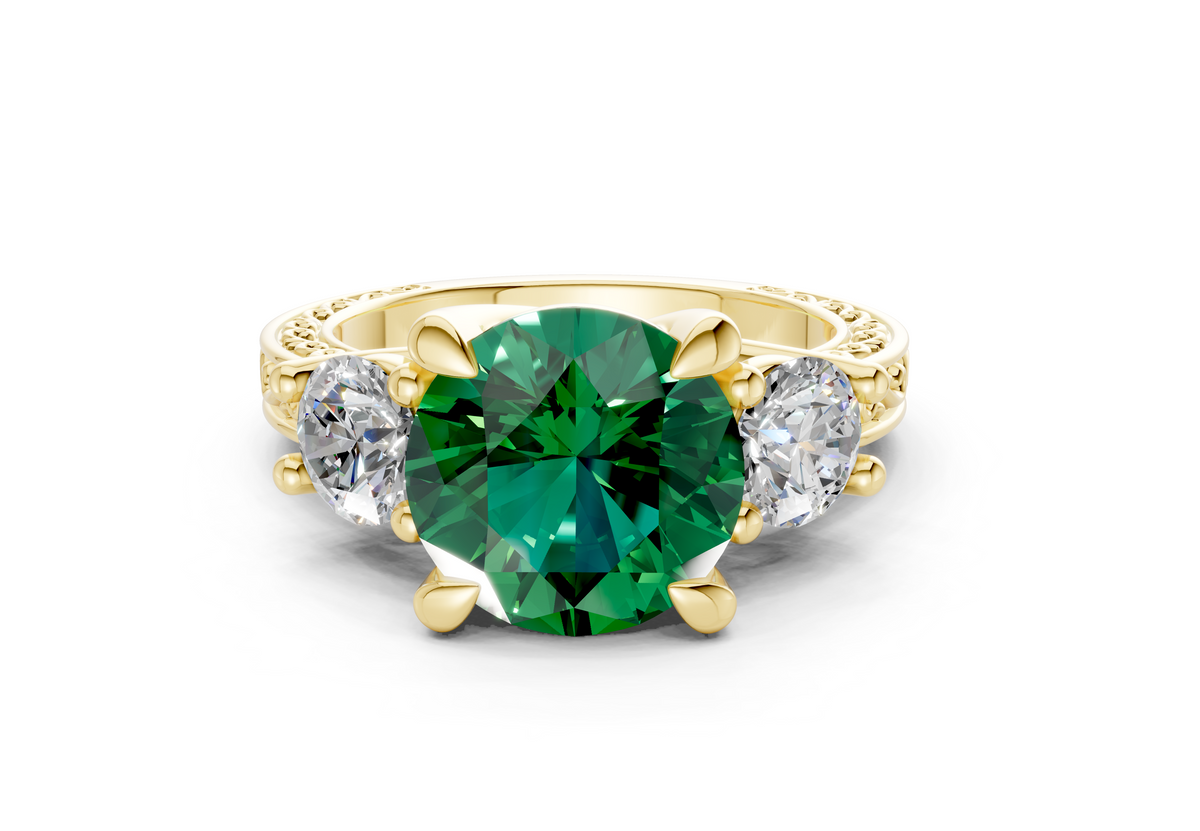 Zara Emerald Gemstone Vintage Round Cut 3mm Engagement Ring