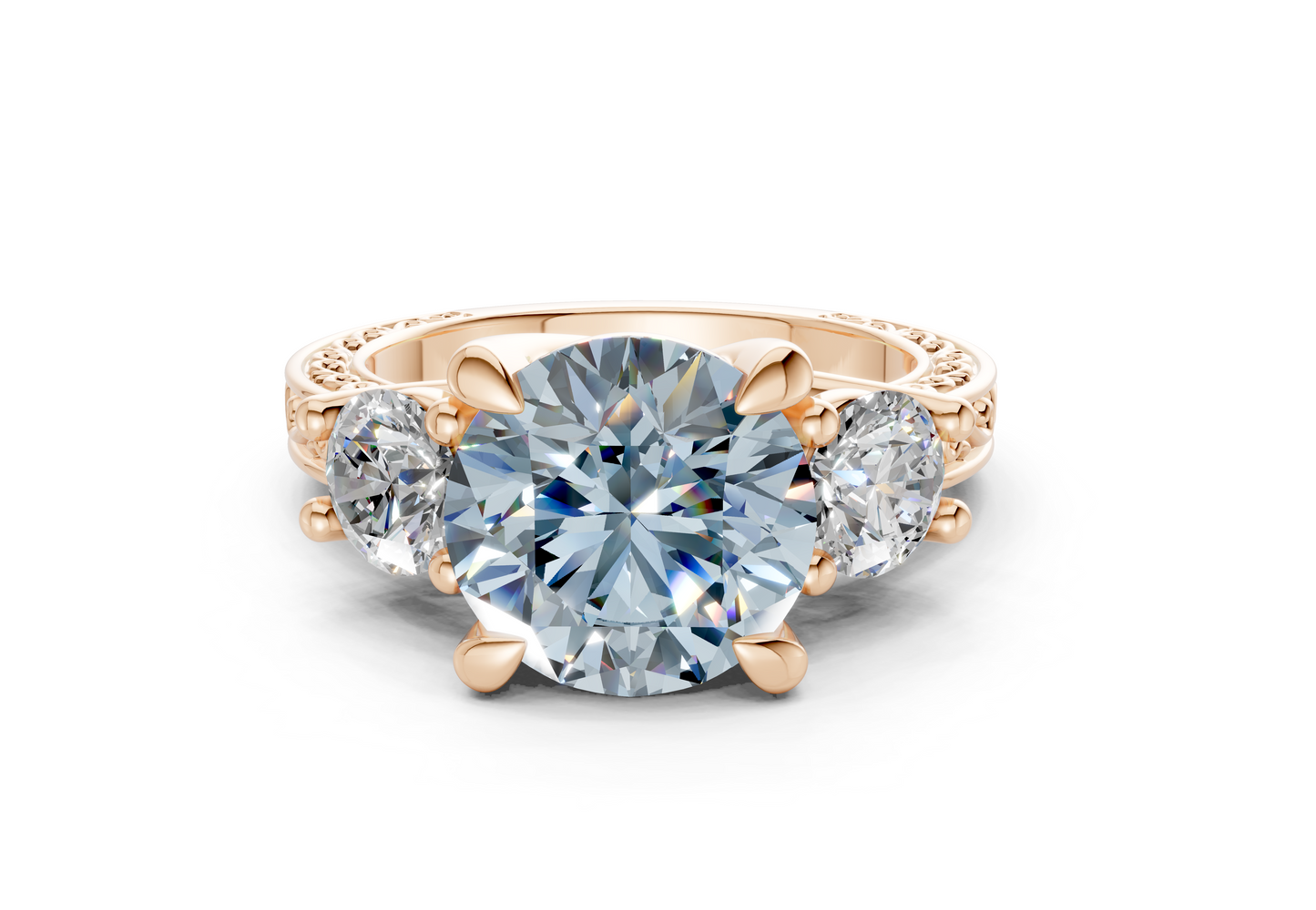 Zara Blue Diamond Vintage Round Cut 3mm Engagement Ring