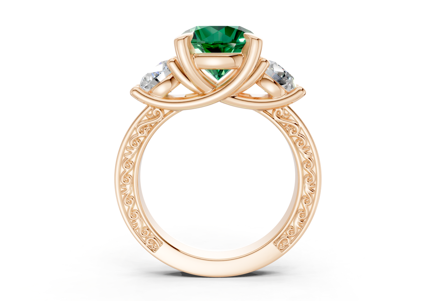 Zara Emerald Gemstone Vintage Round Cut 3mm Engagement Ring