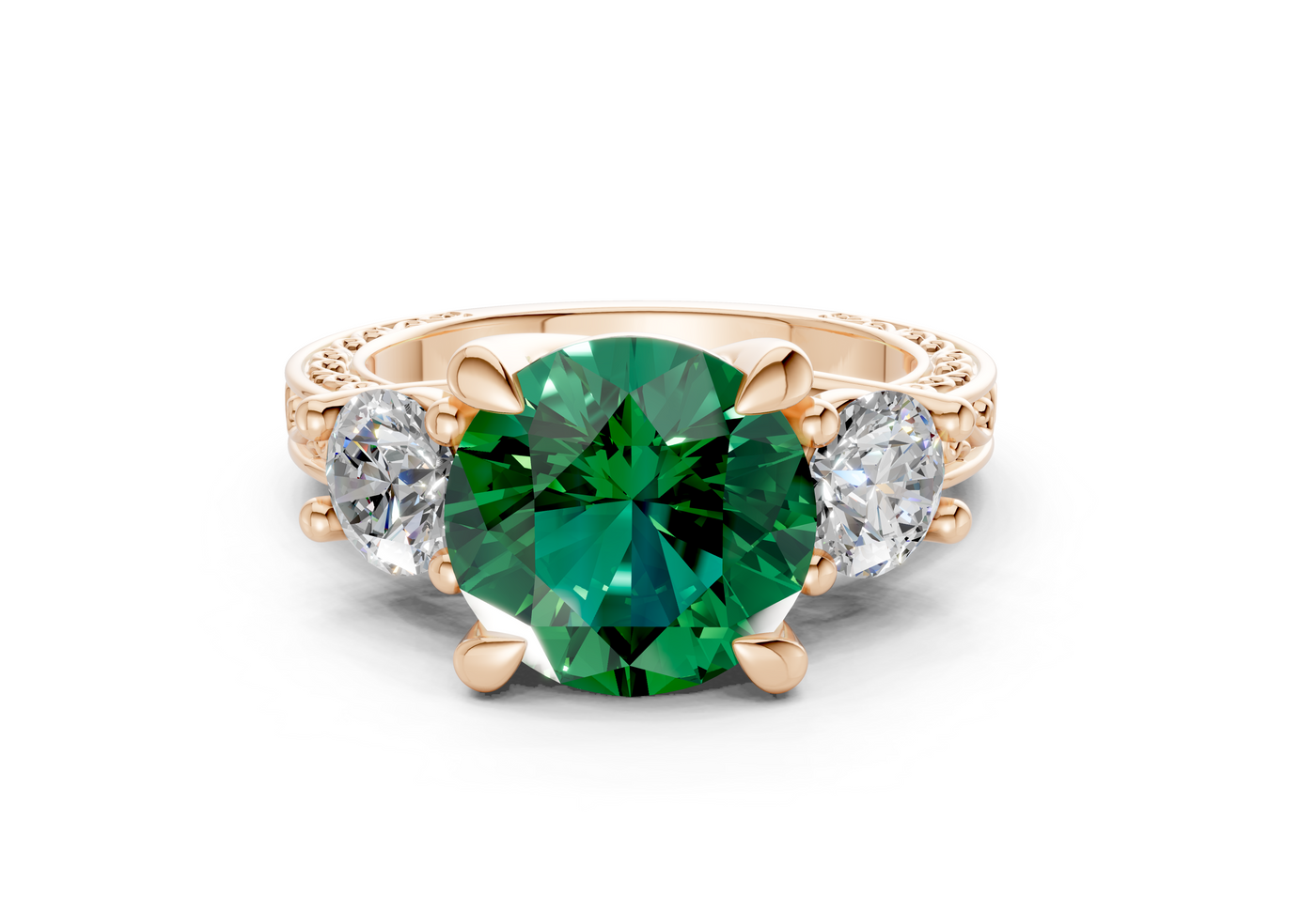 Zara Emerald Gemstone Vintage Round Cut 3mm Engagement Ring