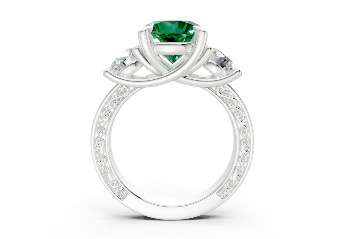 Zara Emerald Gemstone Vintage Round Cut 3mm Engagement Ring