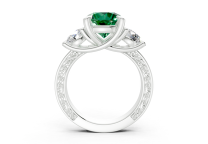 Zara Emerald Gemstone Vintage Round Cut 3mm Engagement Ring