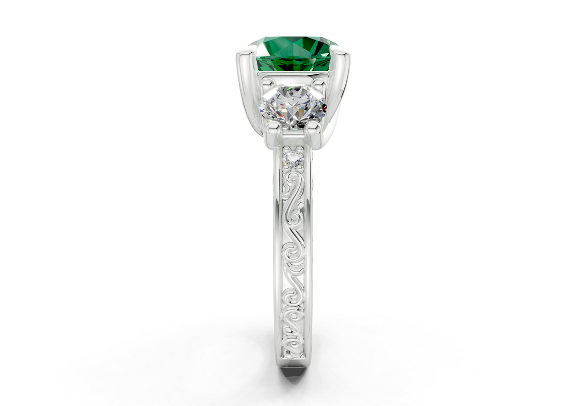 Zara Emerald Gemstone Vintage Round Cut 3mm Engagement Ring