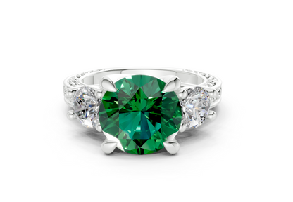 Zara Emerald Gemstone Vintage Round Cut 3mm Engagement Ring