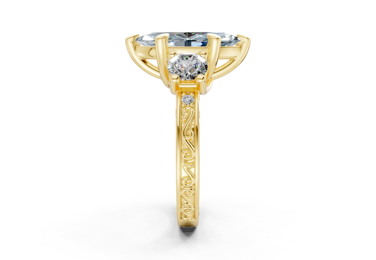 Zara Blue Diamond Vintage Marquise Cut 3mm Engagement Ring