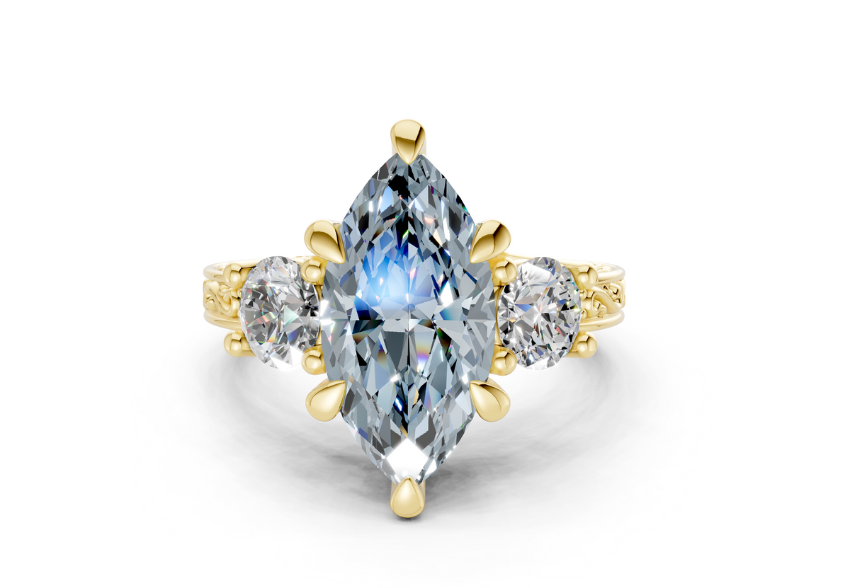 Zara Blue Diamond Vintage Marquise Cut 3mm Engagement Ring