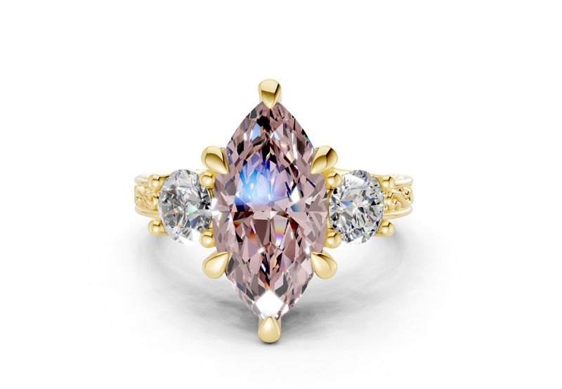 Zara Pink Diamond Vintage Marquise Cut 3mm Engagement Ring