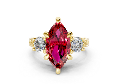 Zara Ruby Gemstone Vintage Marquise Cut 3mm Engagement Ring