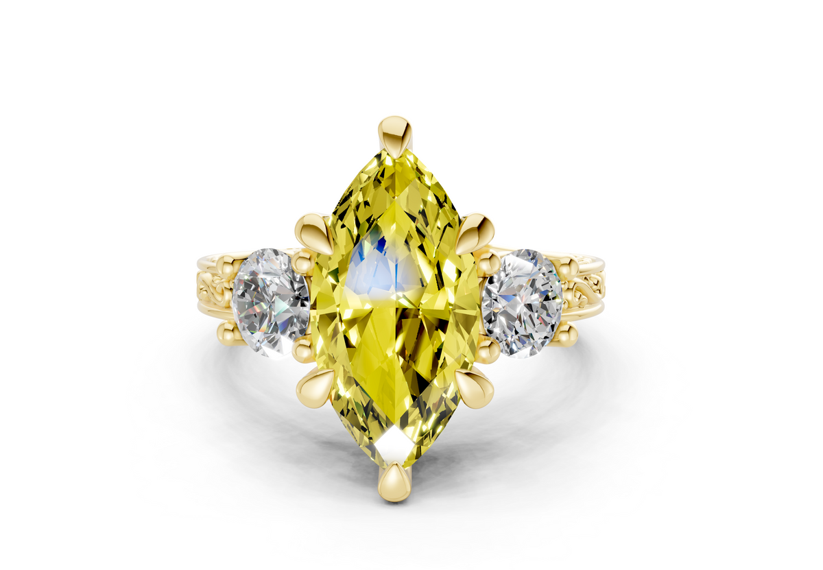 Zara Yellow Diamond Vintage Marquise Cut 3mm Engagement Ring