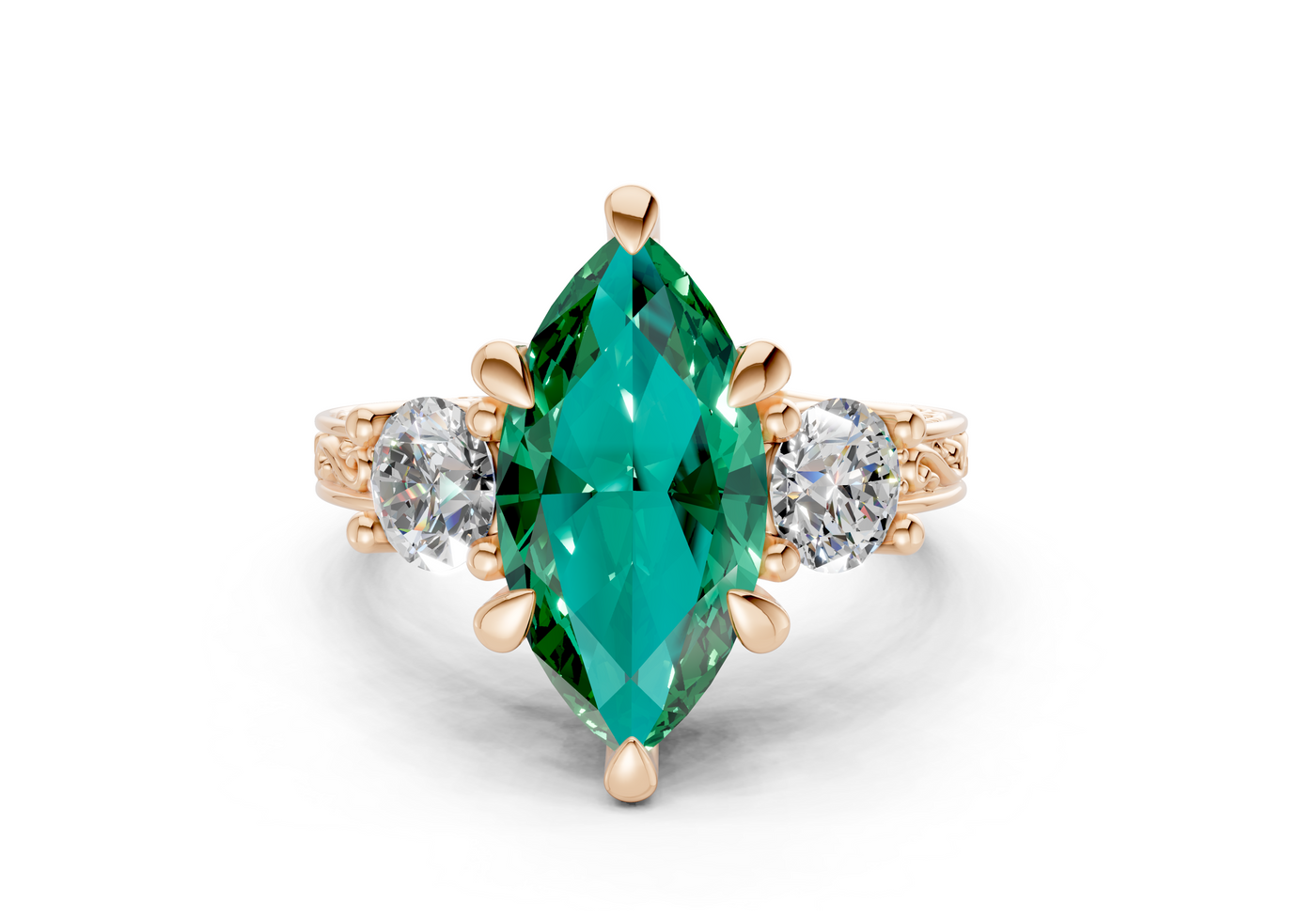 Zara Emerald Gemstone Vintage Marquise Cut 3mm Engagement Ring