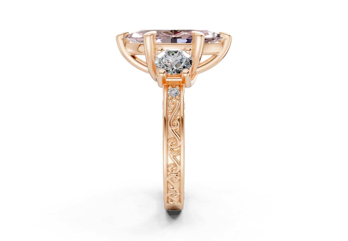 Zara Pink Diamond Vintage Marquise Cut 3mm Engagement Ring
