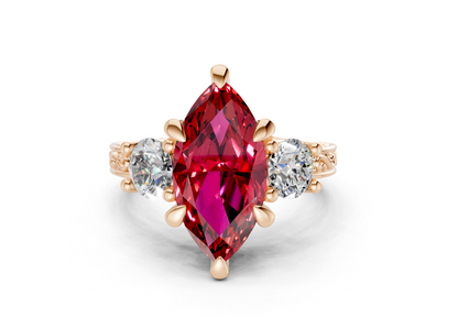 Zara Ruby Gemstone Vintage Marquise Cut 3mm Engagement Ring