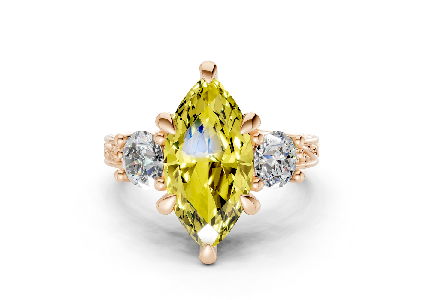 Zara Yellow Diamond Vintage Marquise Cut 3mm Engagement Ring