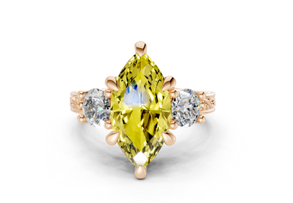 Zara Yellow Diamond Vintage Marquise Cut 3mm Engagement Ring