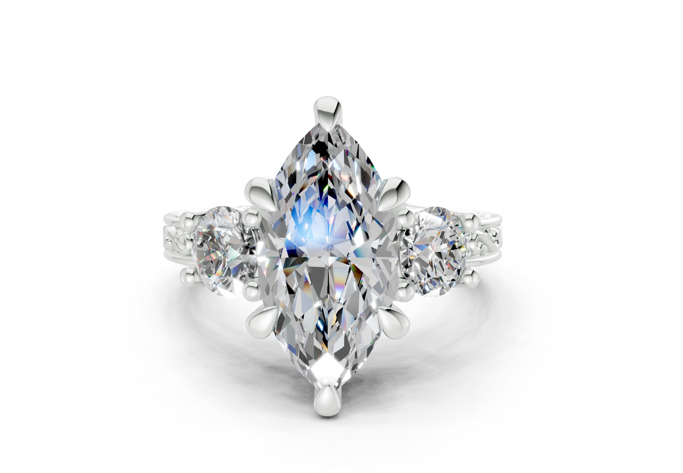 Zara Diamond Vintage Marquise Cut 3mm Engagement Ring