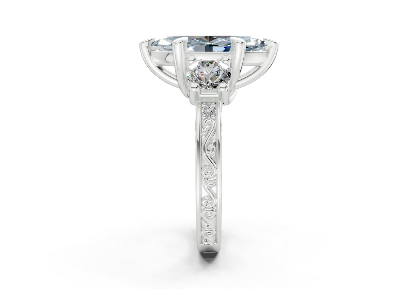 Zara Blue Diamond Vintage Marquise Cut 3mm Engagement Ring