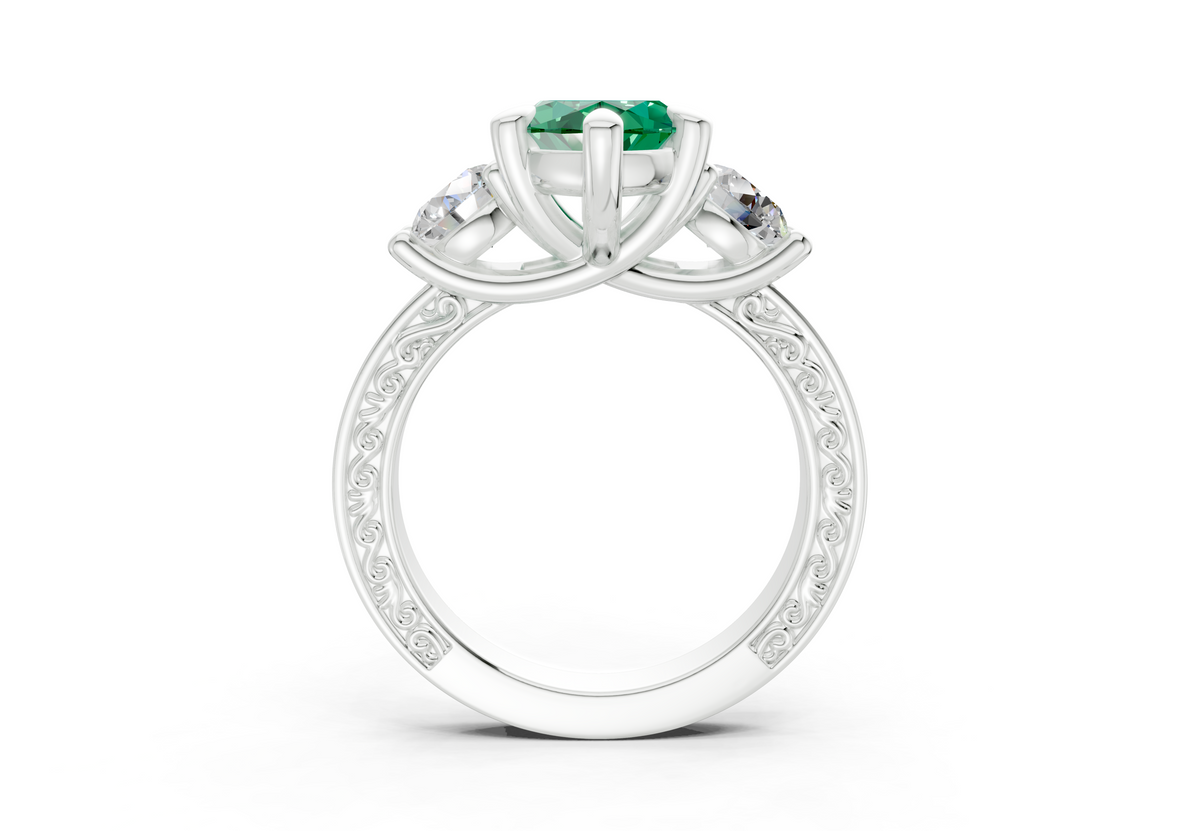 Zara Emerald Gemstone Vintage Marquise Cut 3mm Engagement Ring