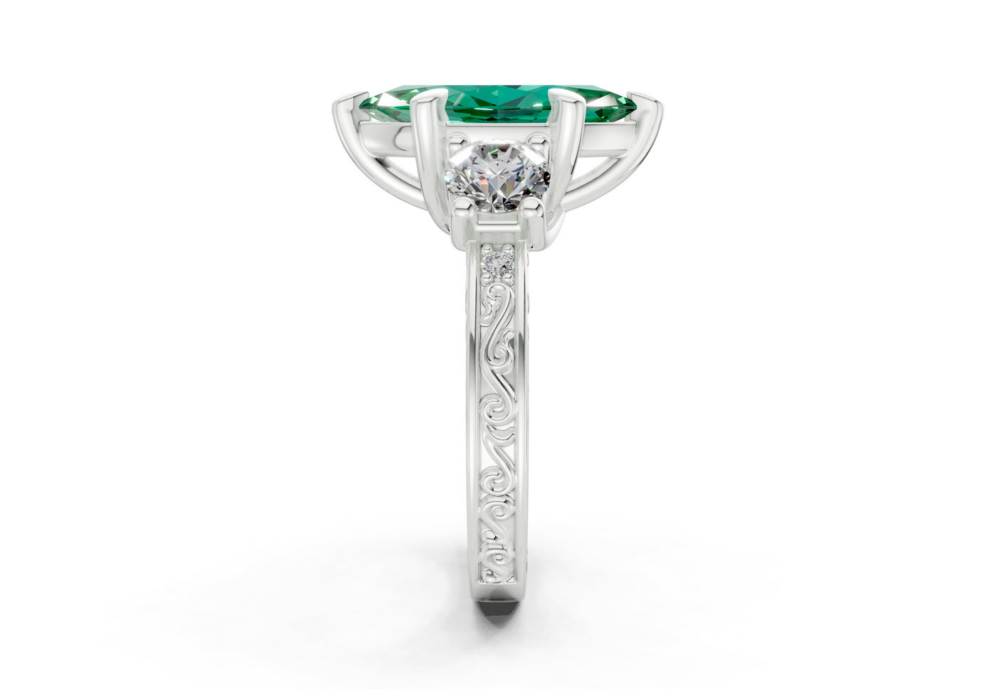 Zara Emerald Gemstone Vintage Marquise Cut 3mm Engagement Ring