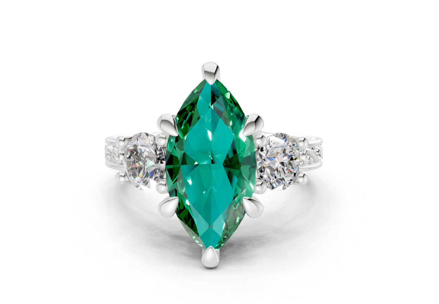 Zara Emerald Gemstone Vintage Marquise Cut 3mm Engagement Ring