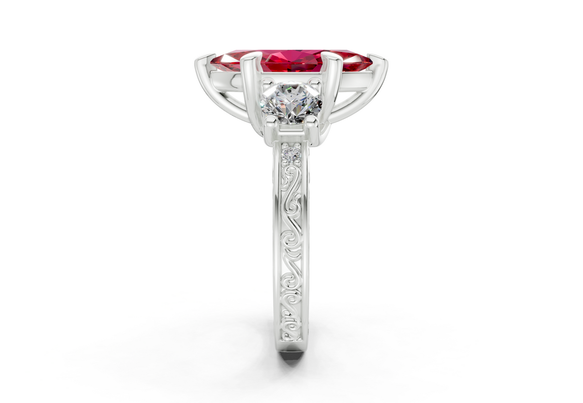 Zara Ruby Gemstone Vintage Marquise Cut 3mm Engagement Ring