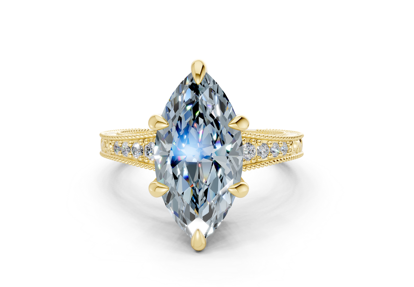 Asteria Blue Diamond Vintage Marquise Cut 2mm Engagement Ring
