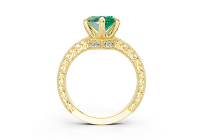 Asteria Emerald Gemstone Vintage Marquise Cut 2mm Engagement Ring