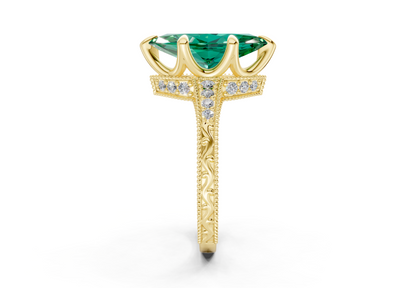 Asteria Emerald Gemstone Vintage Marquise Cut 2mm Engagement Ring