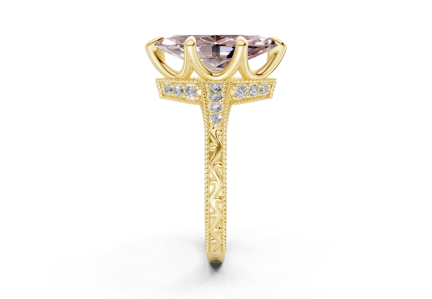 Asteria Pink Diamond Vintage Marquise Cut 2mm Engagement Ring
