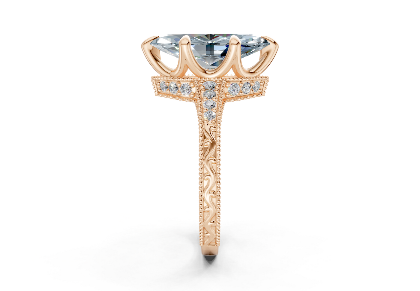 Asteria Blue Diamond Vintage Marquise Cut 2mm Engagement Ring