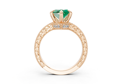 Asteria Emerald Gemstone Vintage Marquise Cut 2mm Engagement Ring