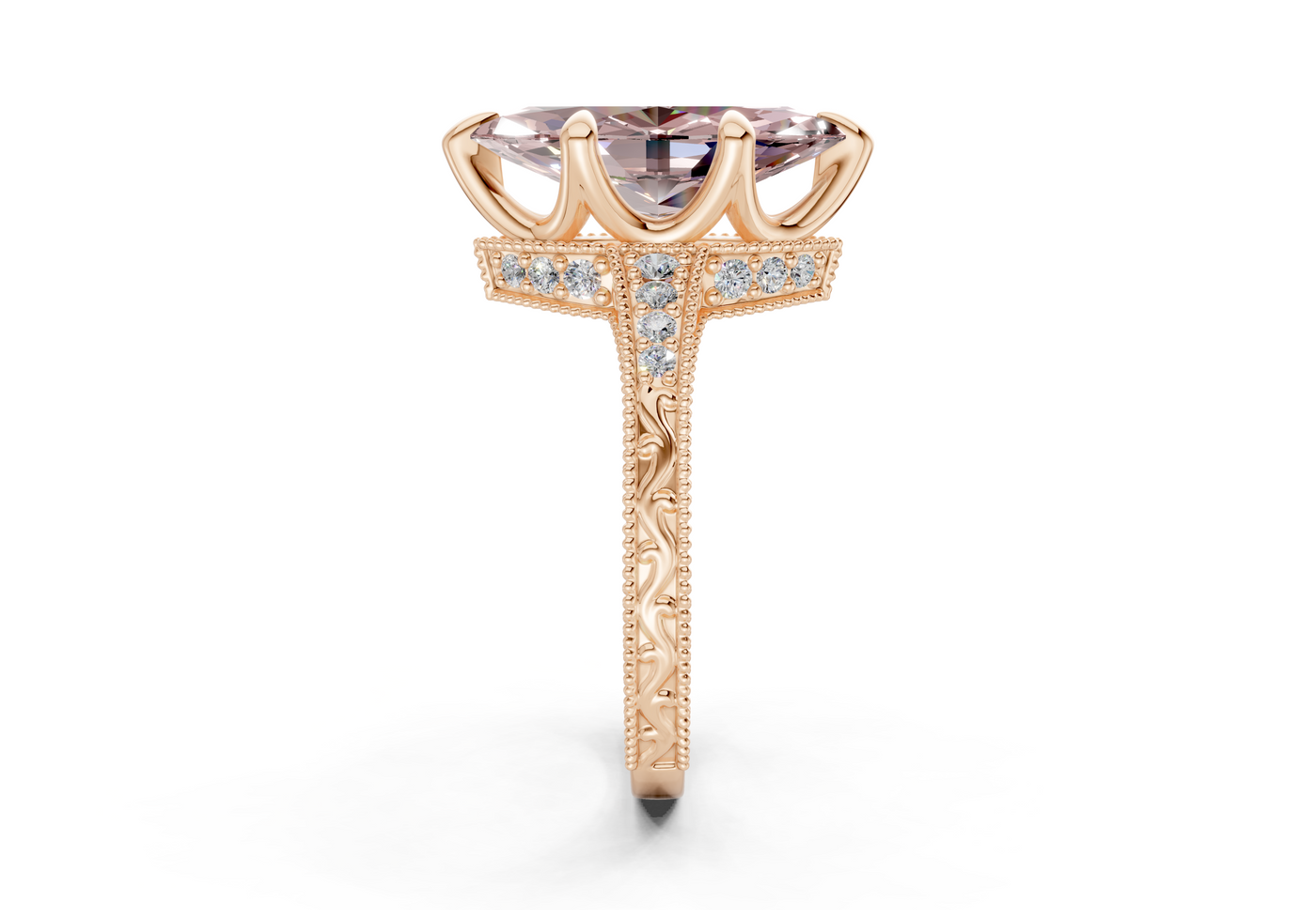 Asteria Pink Diamond Vintage Marquise Cut 2mm Engagement Ring