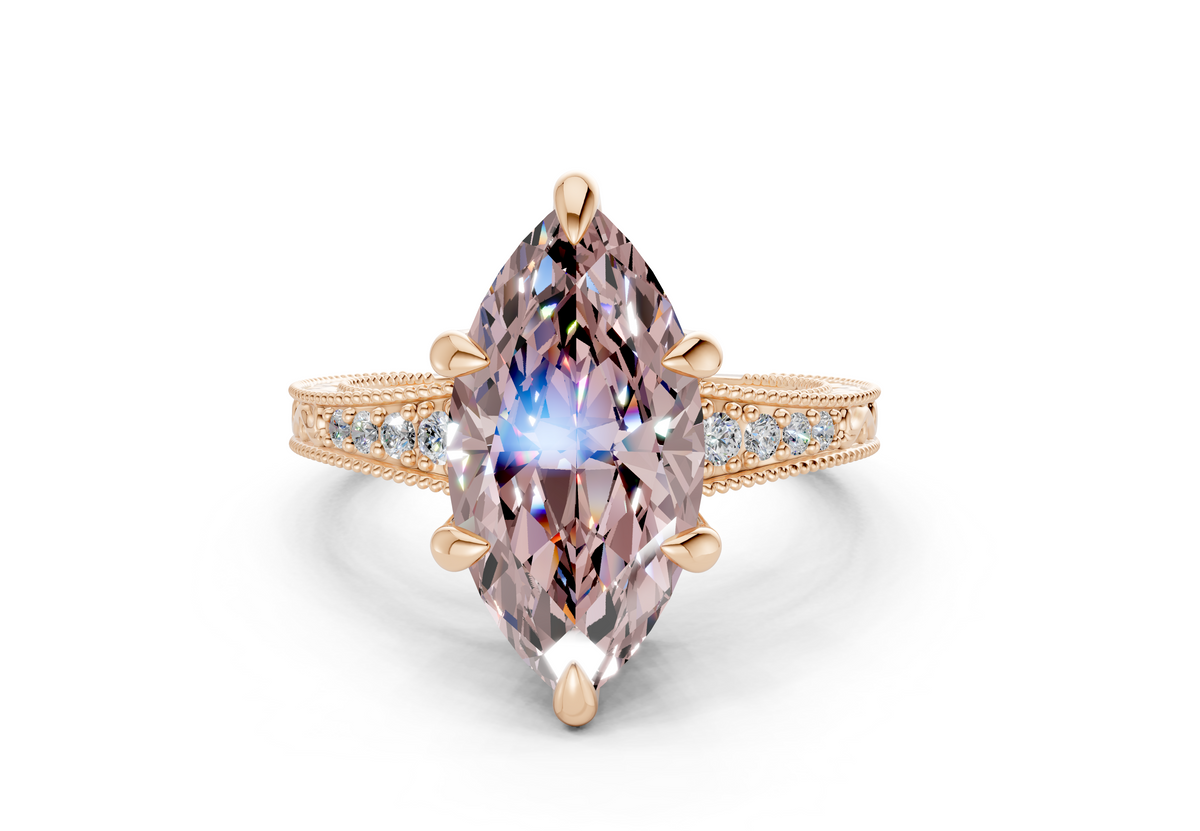 Asteria Pink Diamond Vintage Marquise Cut 2mm Engagement Ring