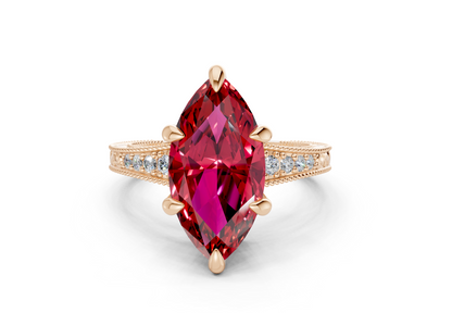 Asteria Ruby Gemstone Vintage Marquise Cut 2mm Engagement Ring