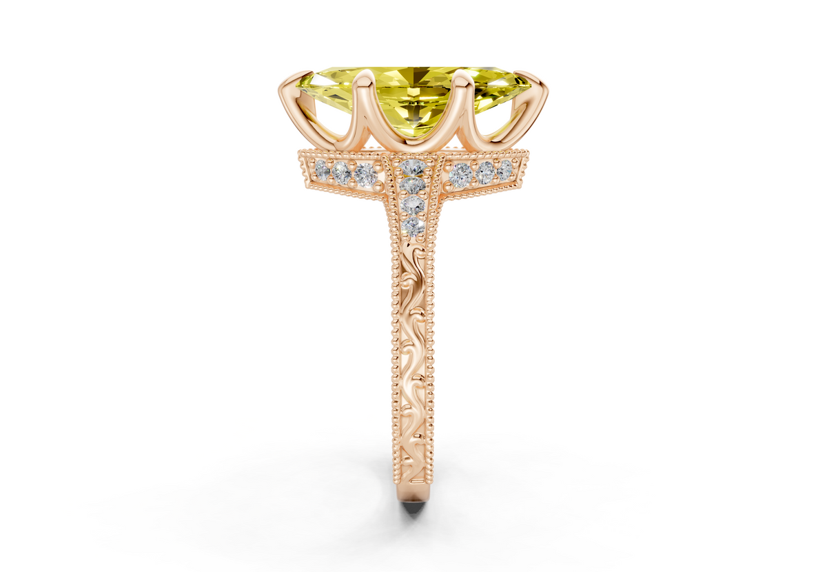 Asteria Yellow Diamond Vintage Marquise Cut 2mm Engagement Ring