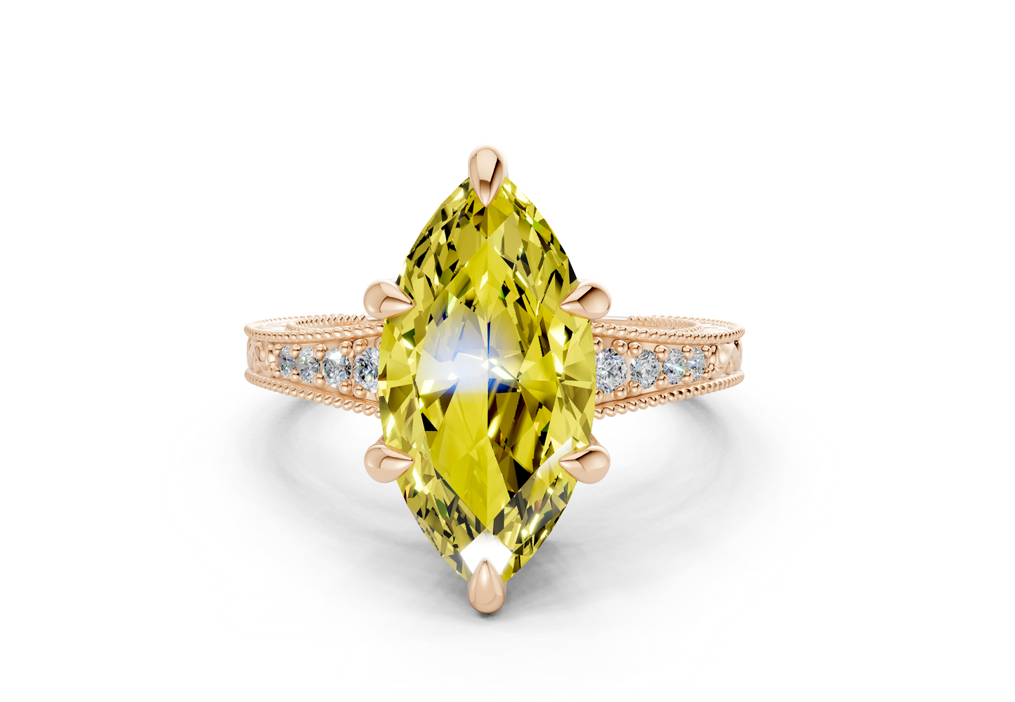 Asteria Yellow Diamond Vintage Marquise Cut 2mm Engagement Ring