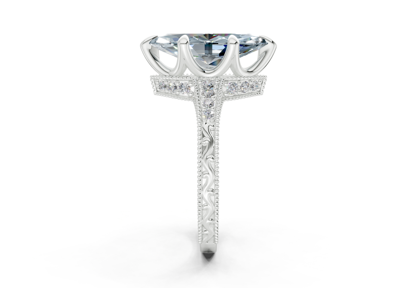 Asteria Blue Diamond Vintage Marquise Cut 2mm Engagement Ring