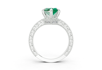 Asteria Emerald Gemstone Vintage Marquise Cut 2mm Engagement Ring