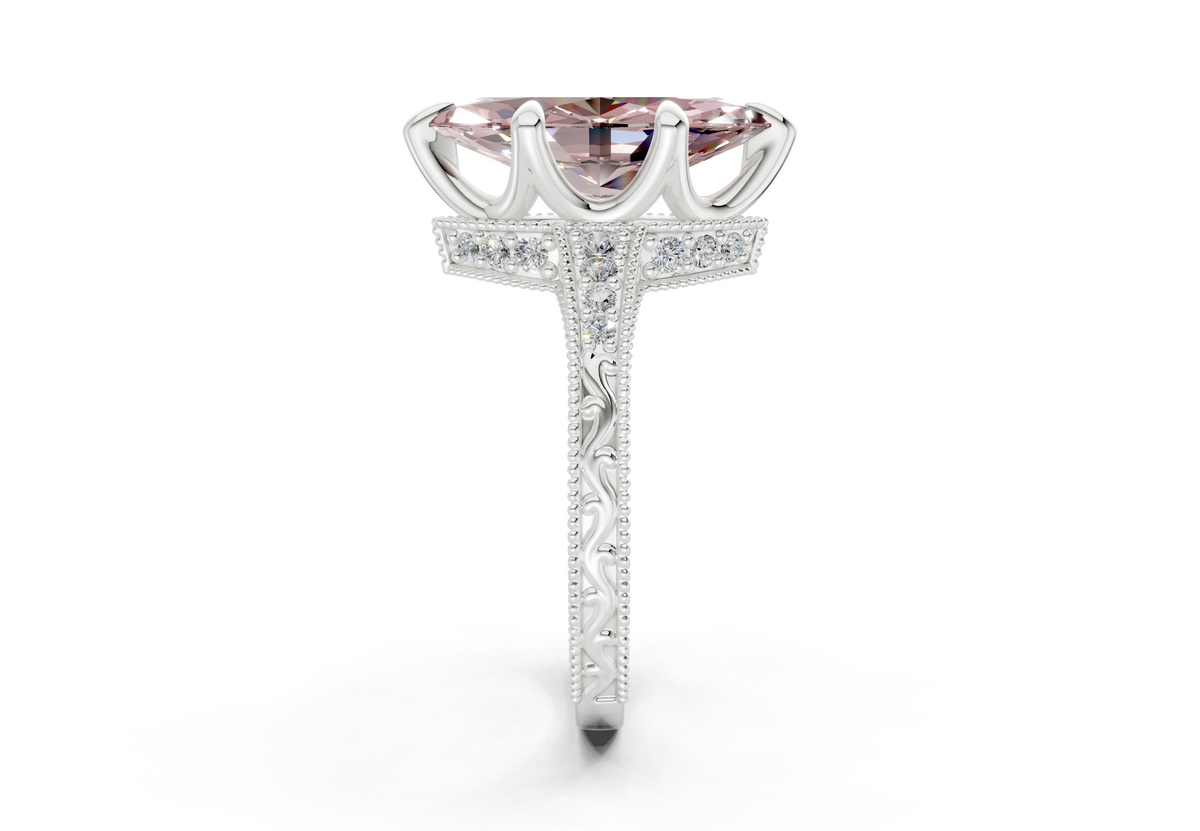 Asteria Pink Diamond Vintage Marquise Cut 2mm Engagement Ring