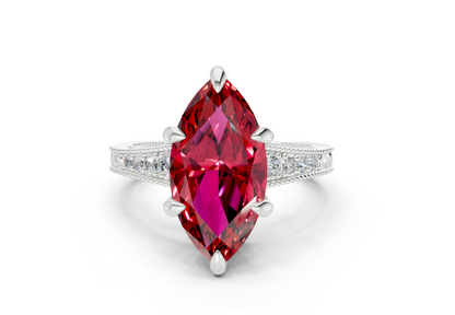 Asteria Ruby Gemstone Vintage Marquise Cut 2mm Engagement Ring
